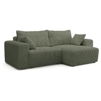 Canapé d'angle convertible réversible - 5 places - BOMBEY - Velours côtelé Vert - 264 x 162 x 85 cm