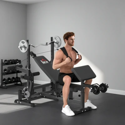 Bancă de Fitness Reglabilă cu Suport pentru Halteră, Negru