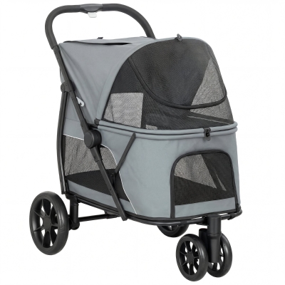 PawHut Dog Stroller 3 Wheels Mesh Windows Quick Fold Black