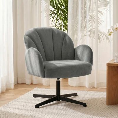 HOMCOM Swivel Accent Chair Shell-Shaped Metal Base Grey