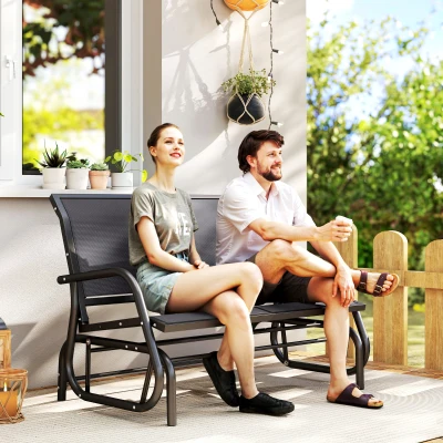 Outsunny 2-Sitzer Schaukelstuhl Gartenbank mit Schaukelmechanismus Gartenschaukel Sitzbank aus Metall Parkbank bis 200 kg belastbar Gartenmöbel für Garten, Terrasse, Veranda 120 x 70 x 85 cm Grau