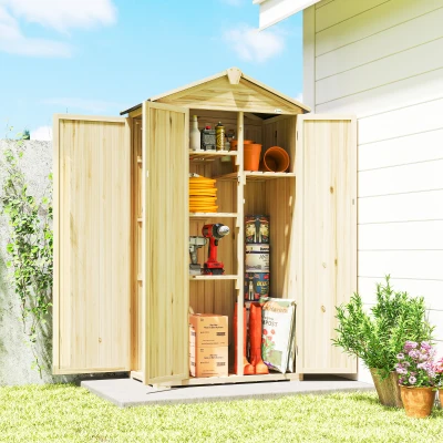 Outsunny Armadio Giardino in Legno a 3 Ante con Ripiani e Ganci