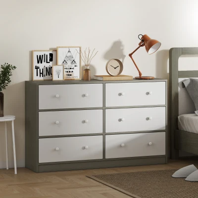 HOMCOM Cassettiera 6 Cassetti con Maniglie Doppie 114x30x70 cm