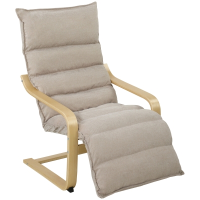 HOMCOM Curved Wooden Accent Armchair Adjustable Footrest Light Brown