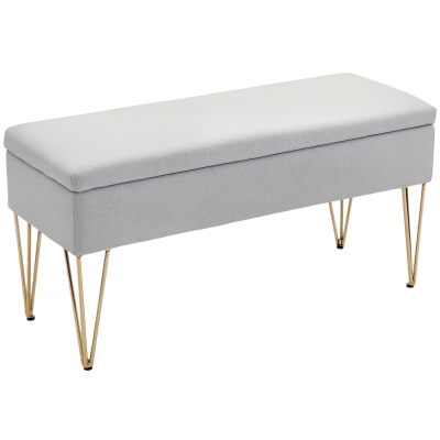 HOMCOM Banco Pie de Cama Tapizado en Lino Sintético con Patas de Acero y Asiento Acolchado Gris Claro