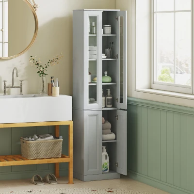 HOMCOM Slim Bathroom Cabinet 6-Tier Adjustable Shelf Dusty Blue