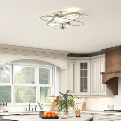 HOMCOM Ceiling Fan with Light LED Remote Silver Tone
