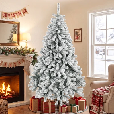 HOMCOM Verschneiter Weihnachtsbaum 230 cm mit 1000 schwer entflammbaren PVC-Spitzen gelenkige Zweige schneller Aufbau Grün und Weiß