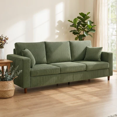 HOMCOM 3-Seater Corduroy Sofa Deep Seat Spring Cushion Green