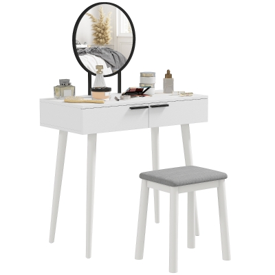 HOMCOM Dressing Table Set with Mirror & Stool, White