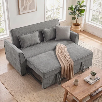 HOMCOM 2-Seater Pull-Out Sofa Bed Adjustable L-Shaped Grey
