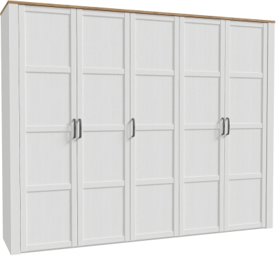 Armoire de chambre - BOHOL - Décor Chene blanchi - 5 portes battantes - L265,6 x P59,6 x H214 cm