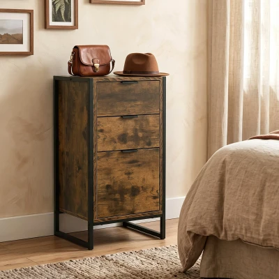 HOMCOM 3-Drawer Chest Industrial Storage Unit Rustic Brown