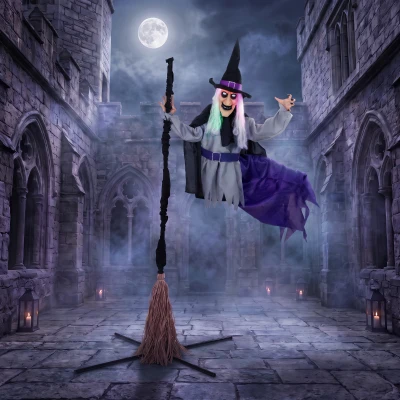 HOMCOM Life Size Animated Flying Witch Halloween Decor 200cm
