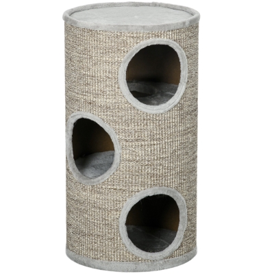 PawHut Kratztonne 3 Niveaux Sisal 38x38x70 cm Gris Clair