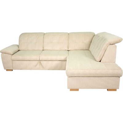 Canapé d'angle convertible - BUNNY - Velours côtelé Beige - Coffre - 261 x 212 x 104 cm