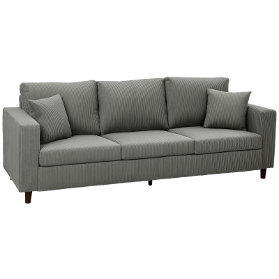 HOMCOM 3-Seater Corduroy Sofa Deep Seat Spring Cushion Light Grey