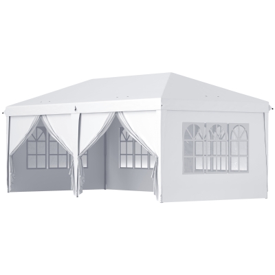 Outsunny Carpa Plegable 5,85x2,95x2,7 m con 4 Paneles 4 Ventanas 2 Puertas 1 Bolsa Anti-UV y 12 Orificios de Drenaje Blanco
