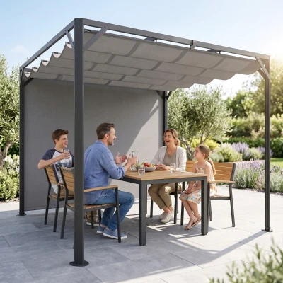 Gazebo Pergolă Retractabilă cu Tendă Rulantă Gri Închis