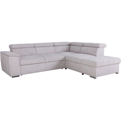 Canapé d'angle convertible réversible - 5 places - DAYTONA - Tissu texturé Beige - Coffre - 260 x 216 x 94 cm