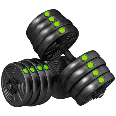 SPORTNOW Ensemble Haltères 2-en-1 30kg Barre Longue Noir/Vert