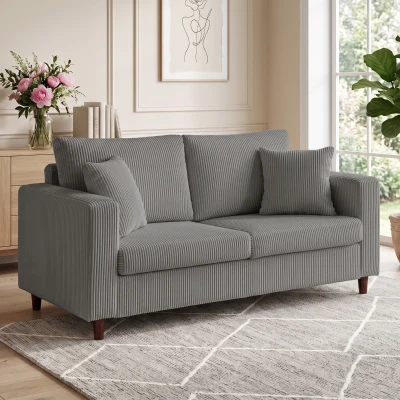 HOMCOM Corduroy Loveseat Sofa 2 Seater Deep Seat Light Grey