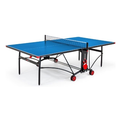 Table tennis de table - SPONETA - S3-87e - Pliable - Usage extérieur - Filet + rangements + roues multi-directionnelles - Bleu/noir