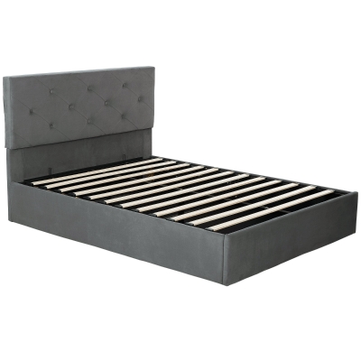 HOMCOM King Bed Gas Lift Storage Tufted Upholstered Grey