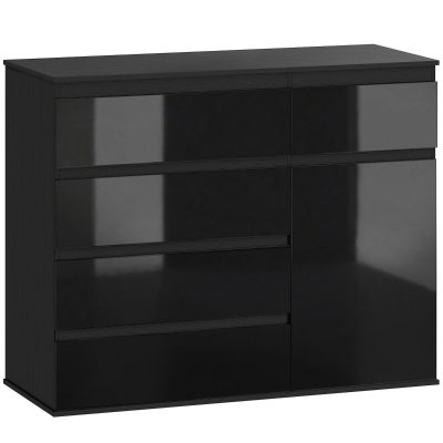 HOMCOM Modernes Sideboard, Stauraum-Sideboard mit 5 Schubladen, verstellbarem Regal, Soft-Close-Tür, Schwarz Hochglanz