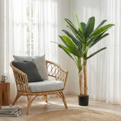 HOMCOM Árbol de Plátano Artificial 150 cm Planta Artificial Decorativa con Maceta y  2 Troncos para Hogar Oficina Salón Verde