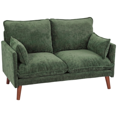 HOMCOM 2-Seater Loveseat Sofa Spring Cushions Wood Legs Green
