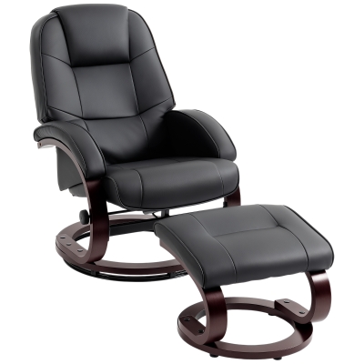 HOMCOM Swivel Recliner Chair PU Leather Wood Frame Black