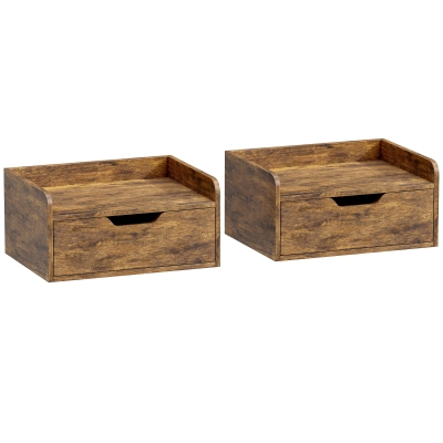 HOMCOM Wall-Mounted Nightstands Set with Drawer Rustic Brown