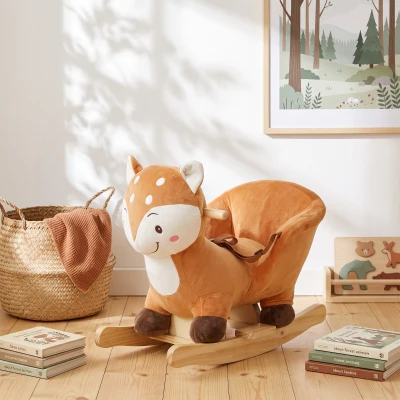 AIYAPLAY Cheval à Bascule Cerf Peluche Sons Ceinture Marron