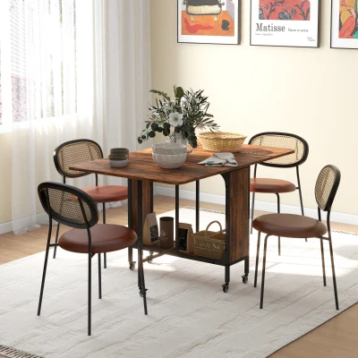 HOMCOM Mobile Drop Leaf Dining Table Rustic Brown 6 Wheels