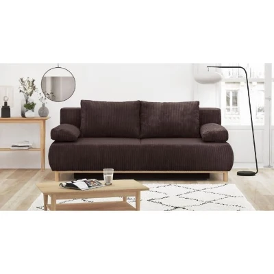 Canapé convertible - 3 places - MIKA - Velours côtelé marron foncé - Coffre de rangement - L 192 x H 84 x P 93 cm