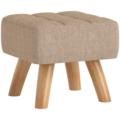 HOMCOM Puf Reposapiés en Tejido Efecto Lino, 27x27x26 cm, Patas de Madera de Caucho, Capacidad Hasta 110 kg, Marrón