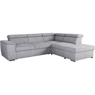 Canapé d'angle convertible réversible - 5 places - DAYTONA - Tissu texturé gris perle - Coffre - 260 x 216 x 94 cm