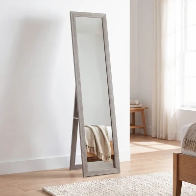 HOMCOM Espejo de Cuerpo Entero 37x157 cm Espejo de Pie Espejo de Pared Forma Rectangular con Marco de Madera Gris