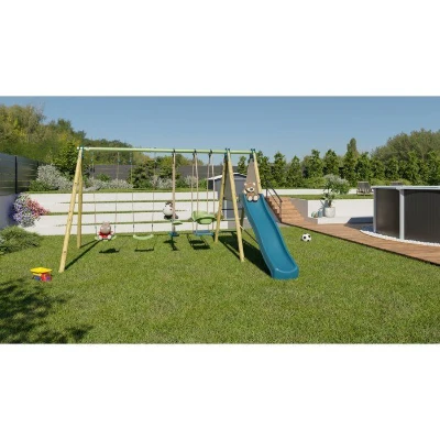 Portique balançoire bois / métal - 6 agres avec toboggan - KAHUNA 2 - ALEO BY TRIGANO