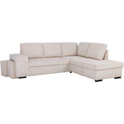 Canapé d'angle convertible réversible - 4/5 places - MITCHELL - Velours côtelé Beige - Coffre, Poufs USB - 247 x 205 x 91 cm