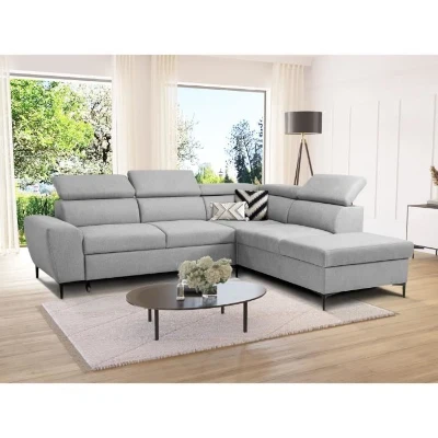 Canapé d'angle convertible réversible avec coffre - 5 places - KASIMIR - Tissu gris - 258 x 79/98 x 219 cm