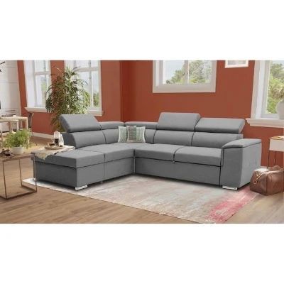 Canapé d'angle convertible réversible avec coffre - 5 places - DAYTONA - Tissu gris - 260 x 77 / 94 x 216 cm