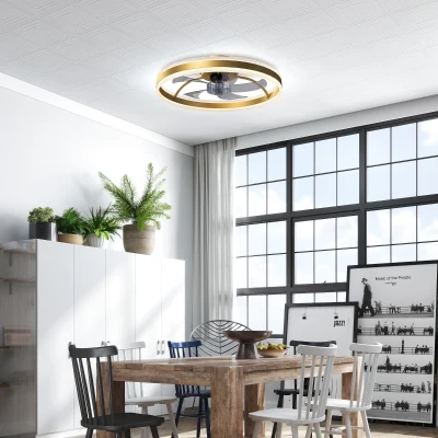HOMCOM Ceiling Fan LED Light Remote 50cm Gold Tone