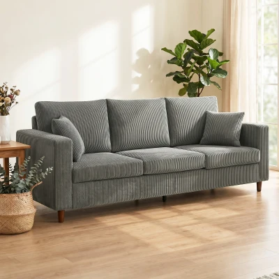 HOMCOM 3-Seater Corduroy Sofa Deep Seat Spring Cushion Light Grey