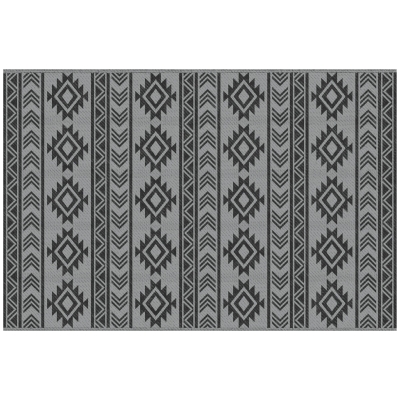 Outsunny Alfombra de Exterior Reversible 182x274 cm Impermeable Anti-UV para Viajes en Autocaravana Negro y Gris