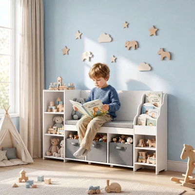 AIYAPLAY Scaffale Portagiochi per Bambini 3-8 Anni, Bianco