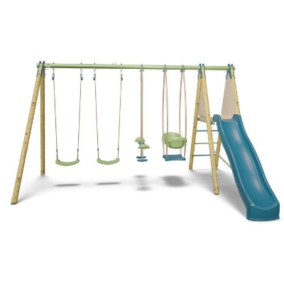 Portique balançoire bois / métal - 6 agres avec toboggan - KAHUNA 2 - ALEO BY TRIGANO