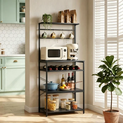 HOMCOM Industrial Storage Shelf Wine Rack 6 Hooks Black