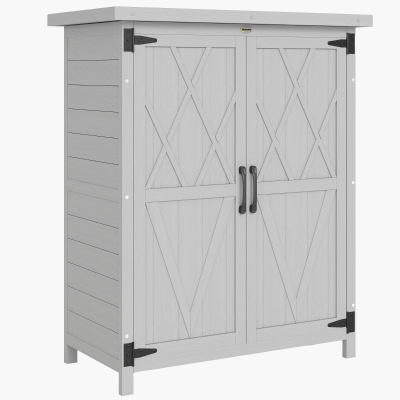 Outsunny Caseta de Jardín de Madera 75x40x90 cm Armario para Almacenaje de Herramientas con 4 Estantes 2 Puertas Gris